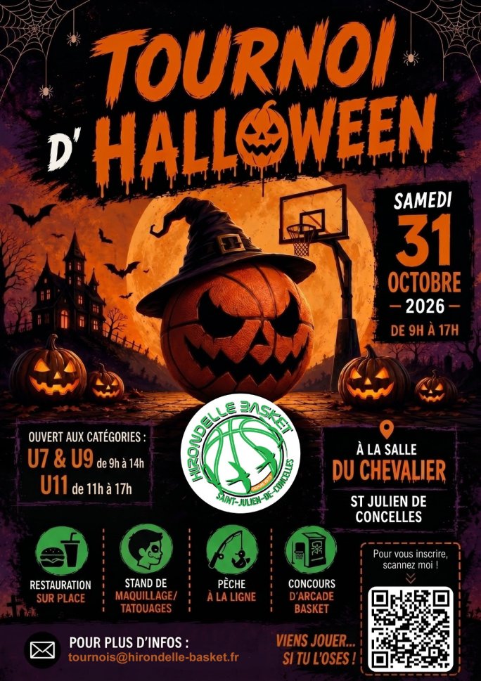 L'Hirondelle Basket Tournoi Halloween qui se déroulera : Le samedi 31 octobre 2026